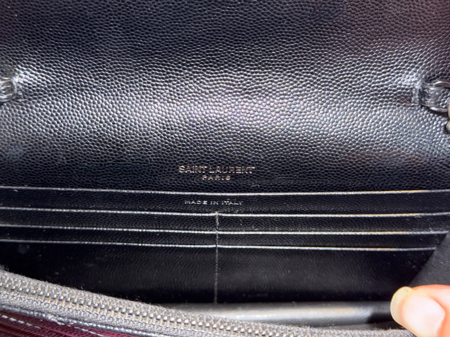 Saint Laurent Cassandre Wallet on Chain Black Grain Poudre Black HW