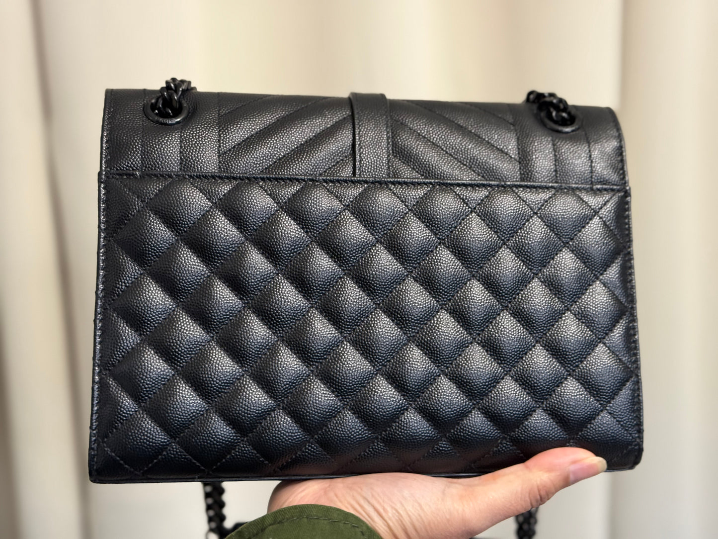 Yves Saint Laurent BLACK ENVELOPE MEDIUM IN QUILTED GRAIN DE POUDRE EMBOSSED LEATHER BLACK HW