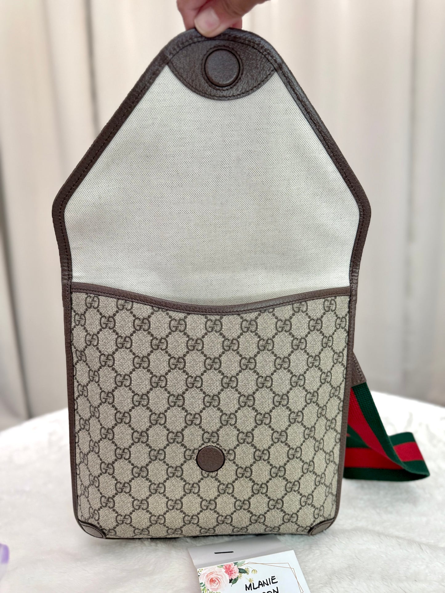 Gucci GG Supreme Monogram Web Medium Neo Vintage Messenger Flap Bag Beige