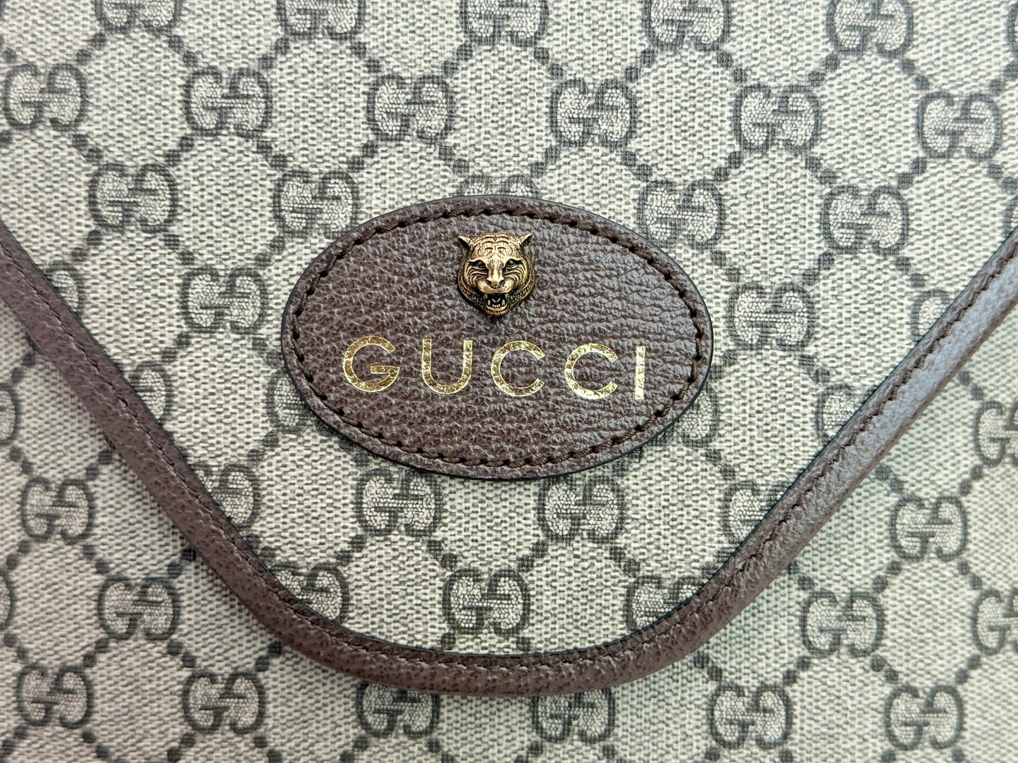 Gucci GG Supreme Monogram Web Medium Neo Vintage Messenger Flap Bag Beige