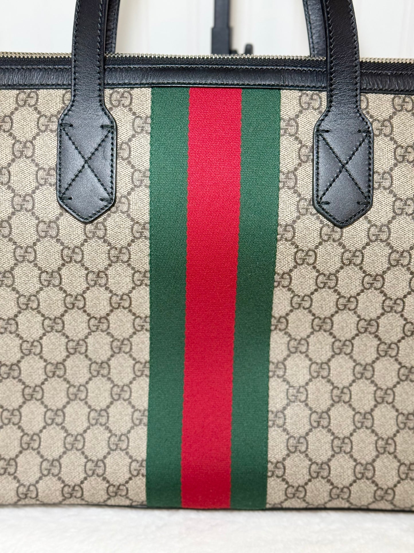 Gucci Zipped Web GG Supreme Canvas Tote Shoulder Bag Black 359261