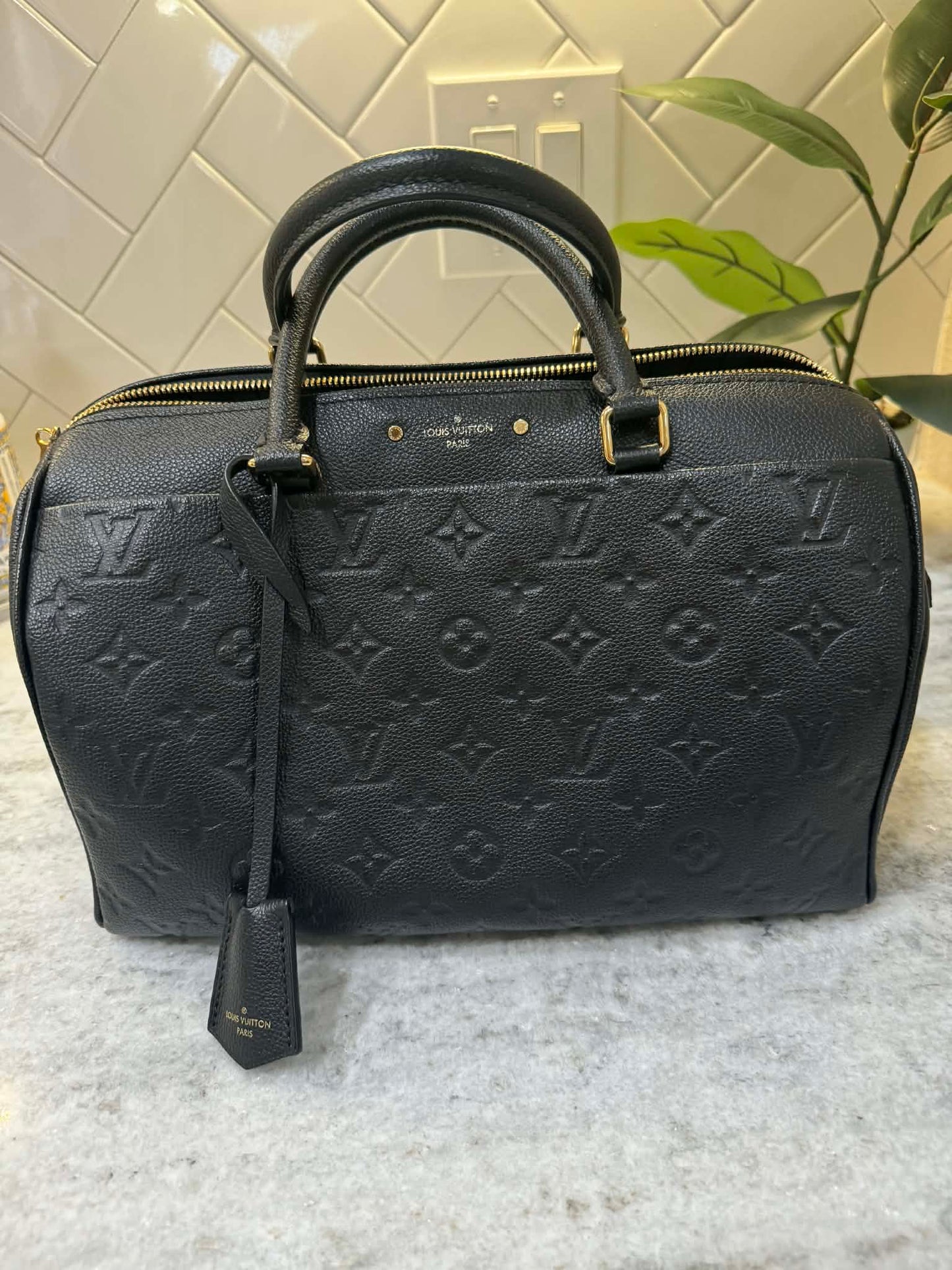 Louis Vuitton Speedy 30 Bandouliere Mono Empreinte Black