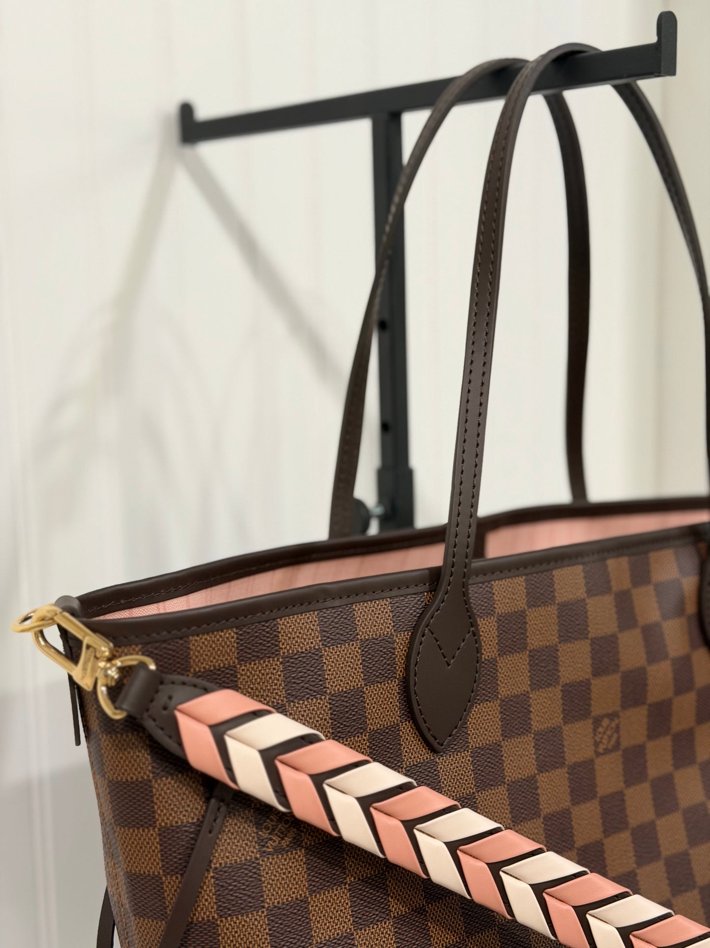 Louis Vuitton Neverfull MM Braided Damier Ebene Rose Quartz