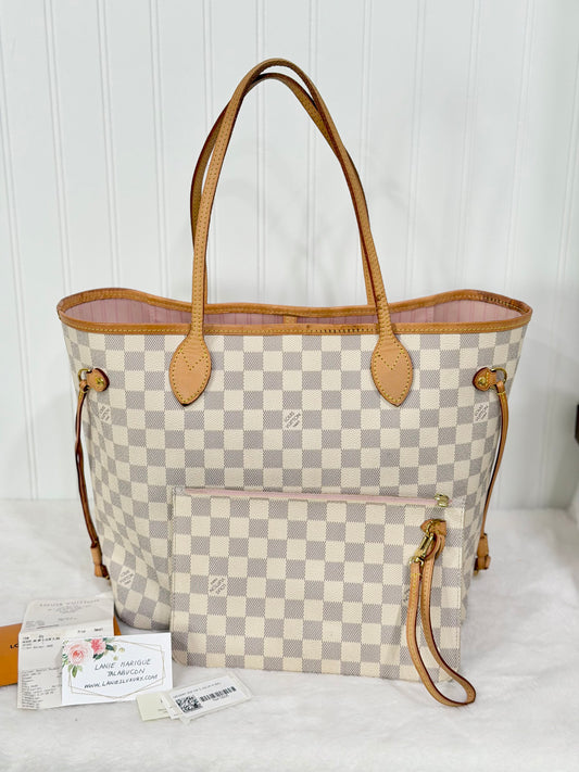Louis Vuitton Neverfull MM Damier Azur Rose Ballerine Bag and Pouch
