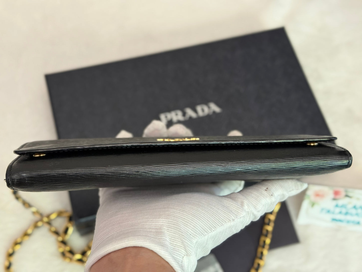 Prada Wallet on Chain Black Vitello Move Leather Clutch 1MT290