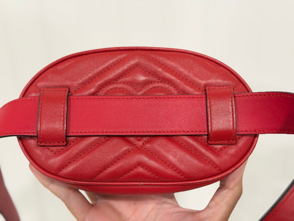 Gucci GG Marmont Matelassé Belt Bag Hibiscus Red Aged Gold-tone HW