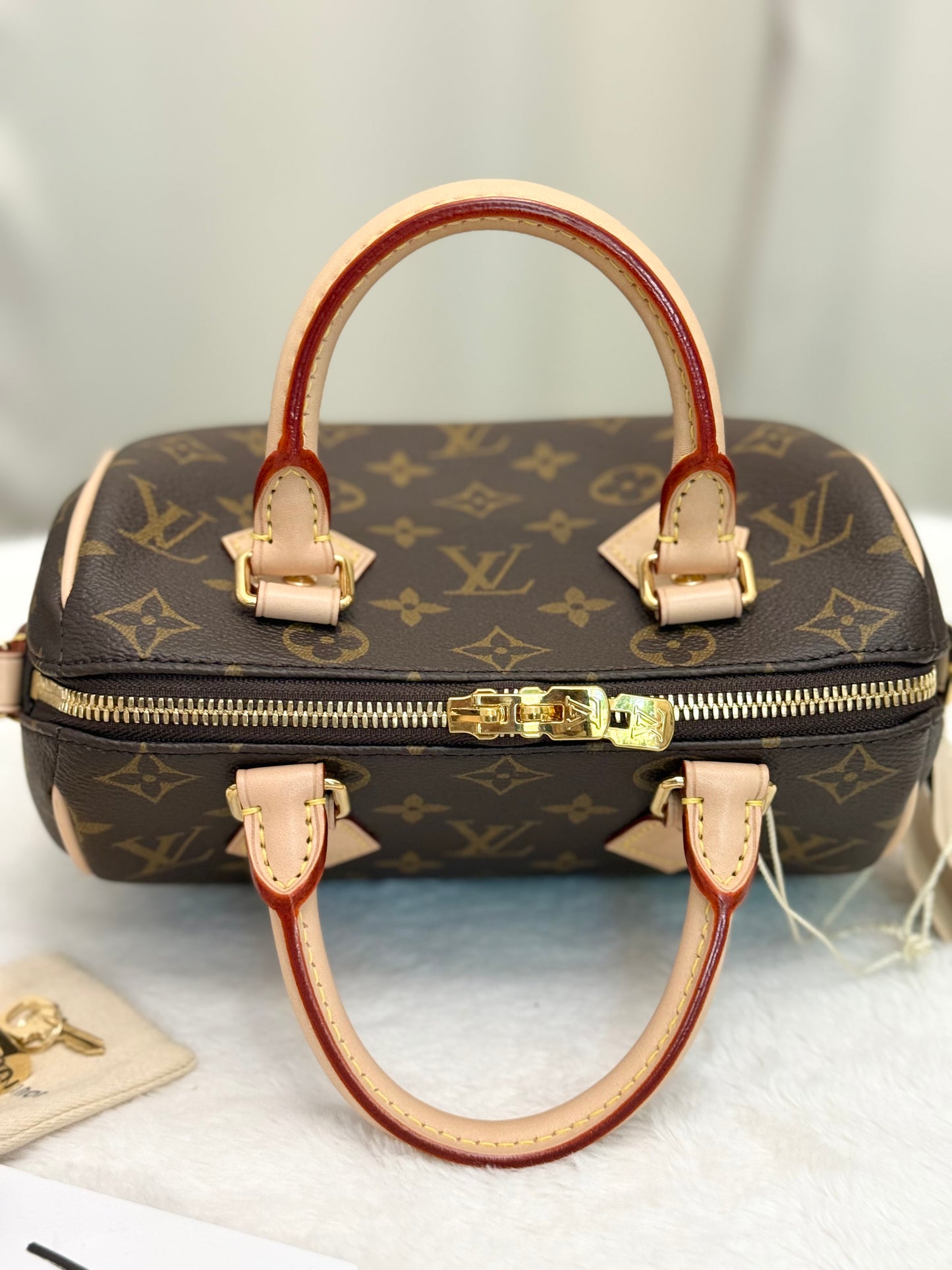 Louis Vuitton Speedy Bandouliere 20 Mono with Black/Pink Adjustable Strap