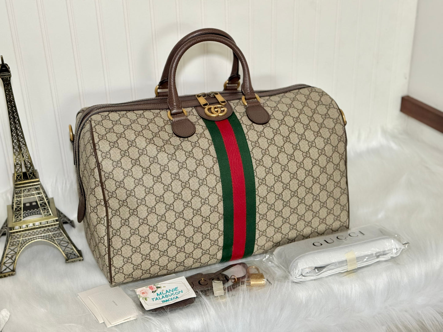 Gucci Ophidia GG Carry-On Supreme Beige Canvas Duffel/Luggage