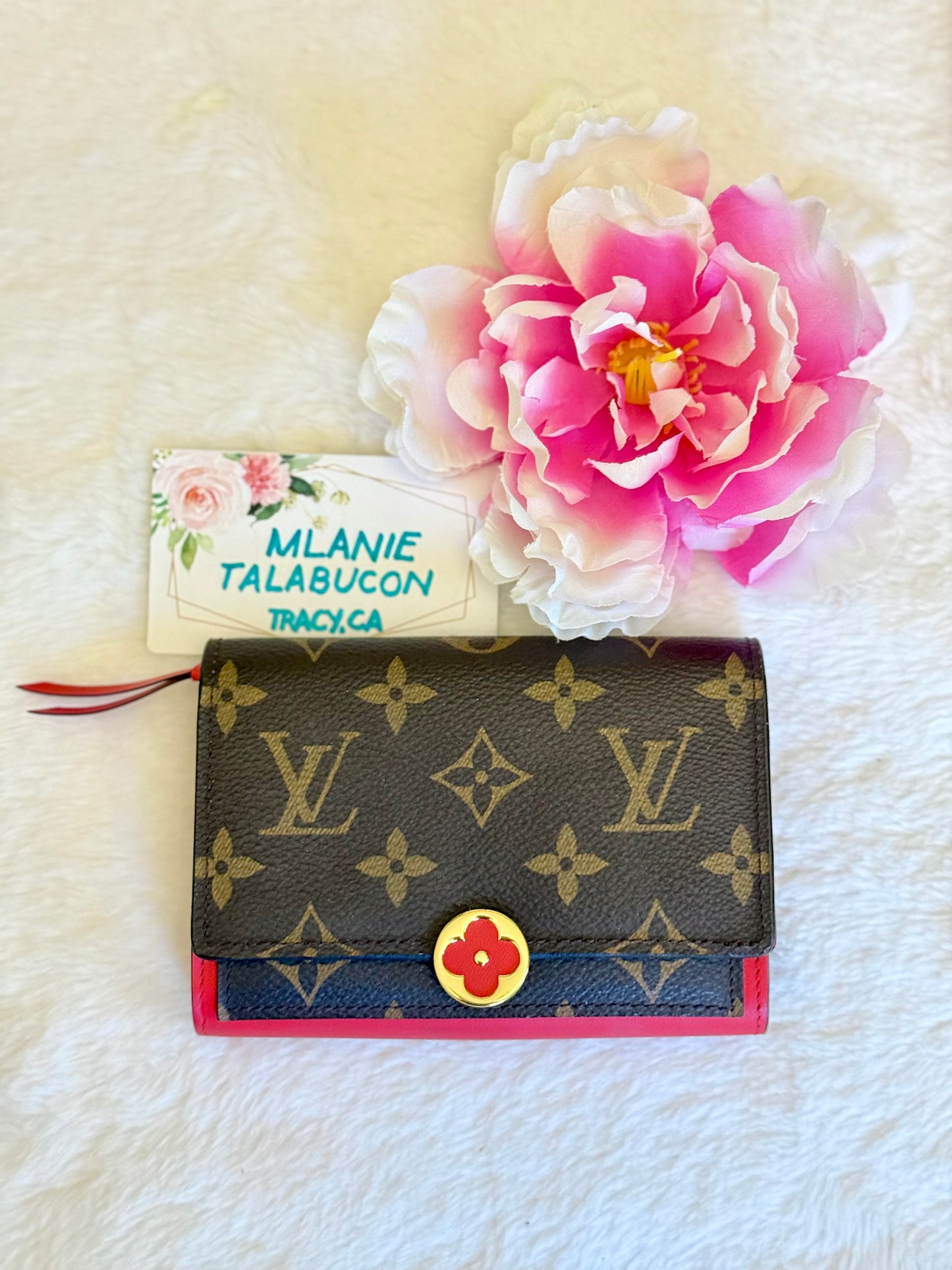 Louis Vuitton Flore Small/Compact Mono with Red Leather Wallet