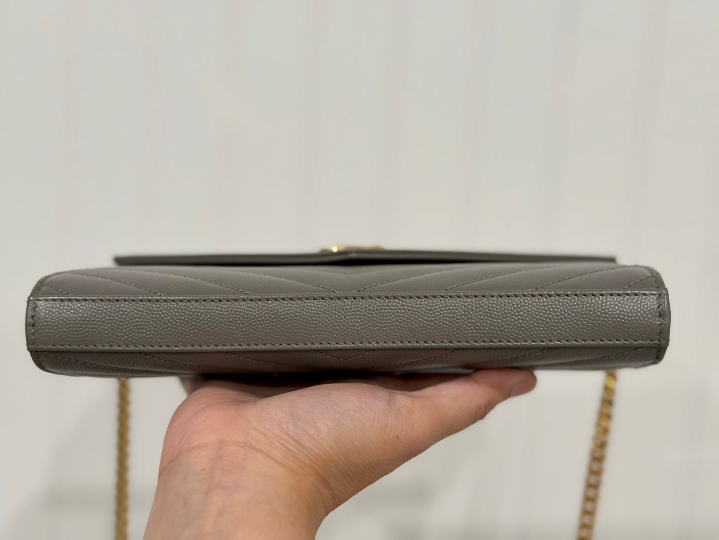 YSL Cassandre Wallet on Chain Fog Grained Leather with Gold HW