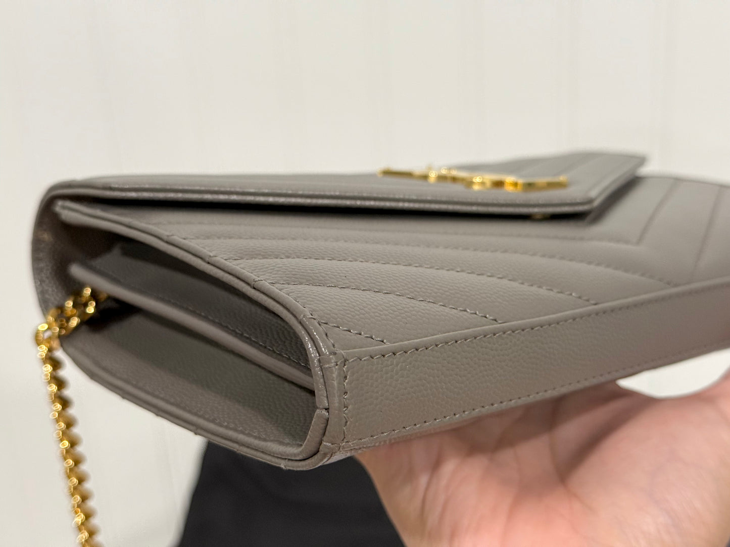 YSL Cassandre Wallet on Chain Fog Grained Leather with Gold HW