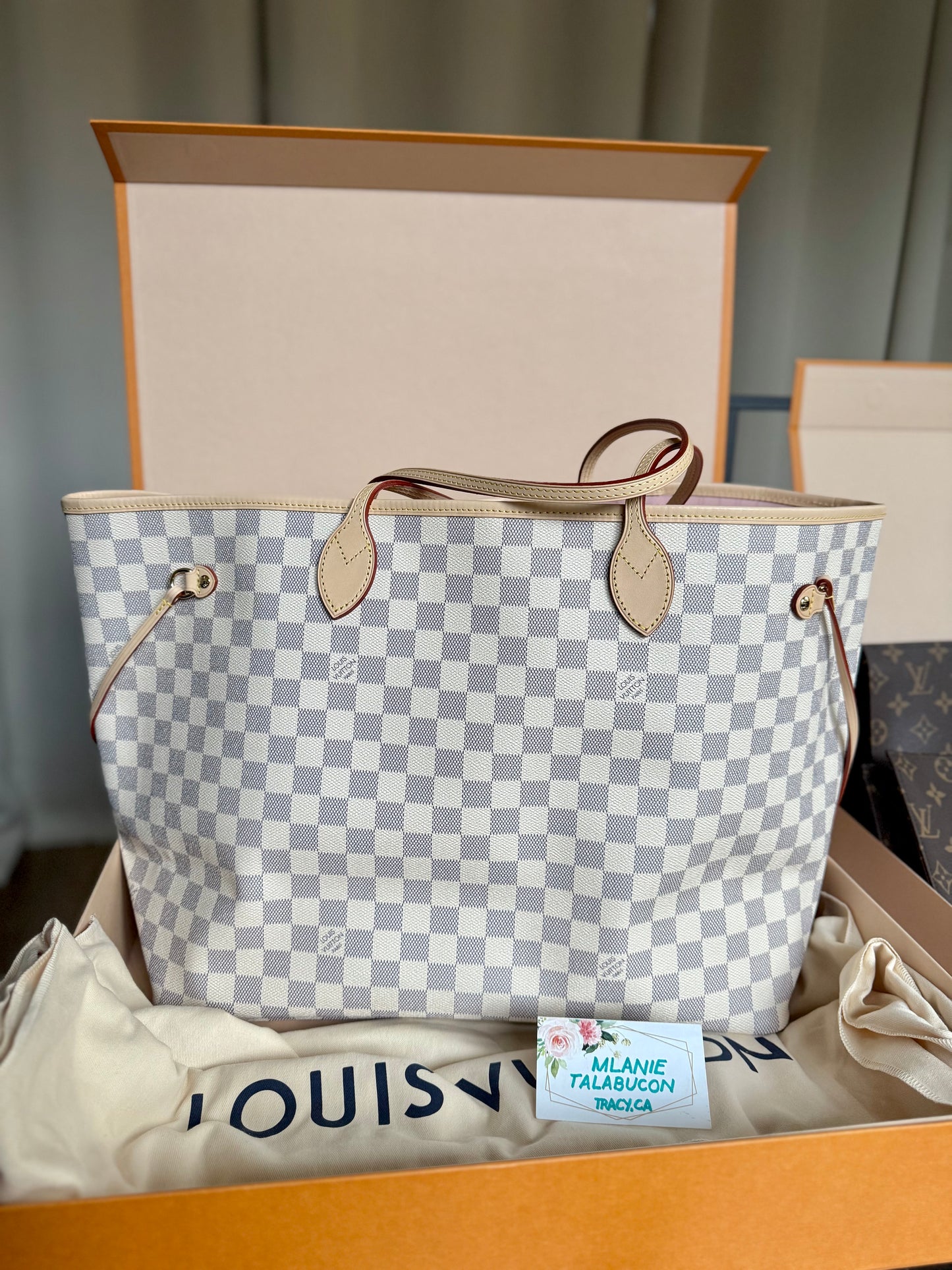 BRAND NEW Louis Vuitton Neverfull GM in Damier Azur with Rose Ballerine Interior