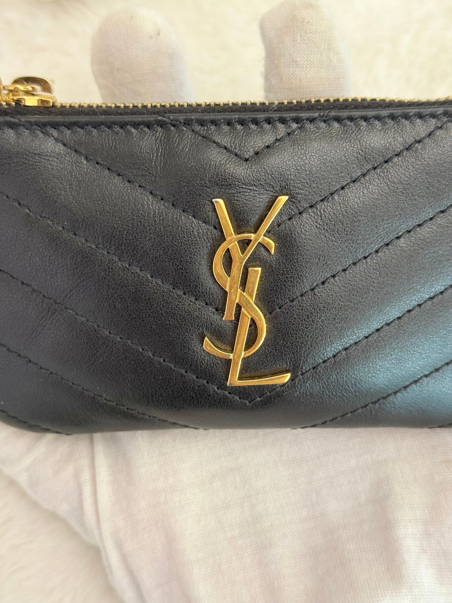 Saint Laurent YSL Cassandre Matelasse Black Padded Key Pouch