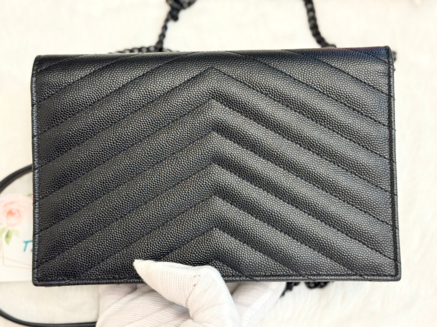 Saint Laurent Cassandre Wallet on Chain Black Grain Poudre Black HW