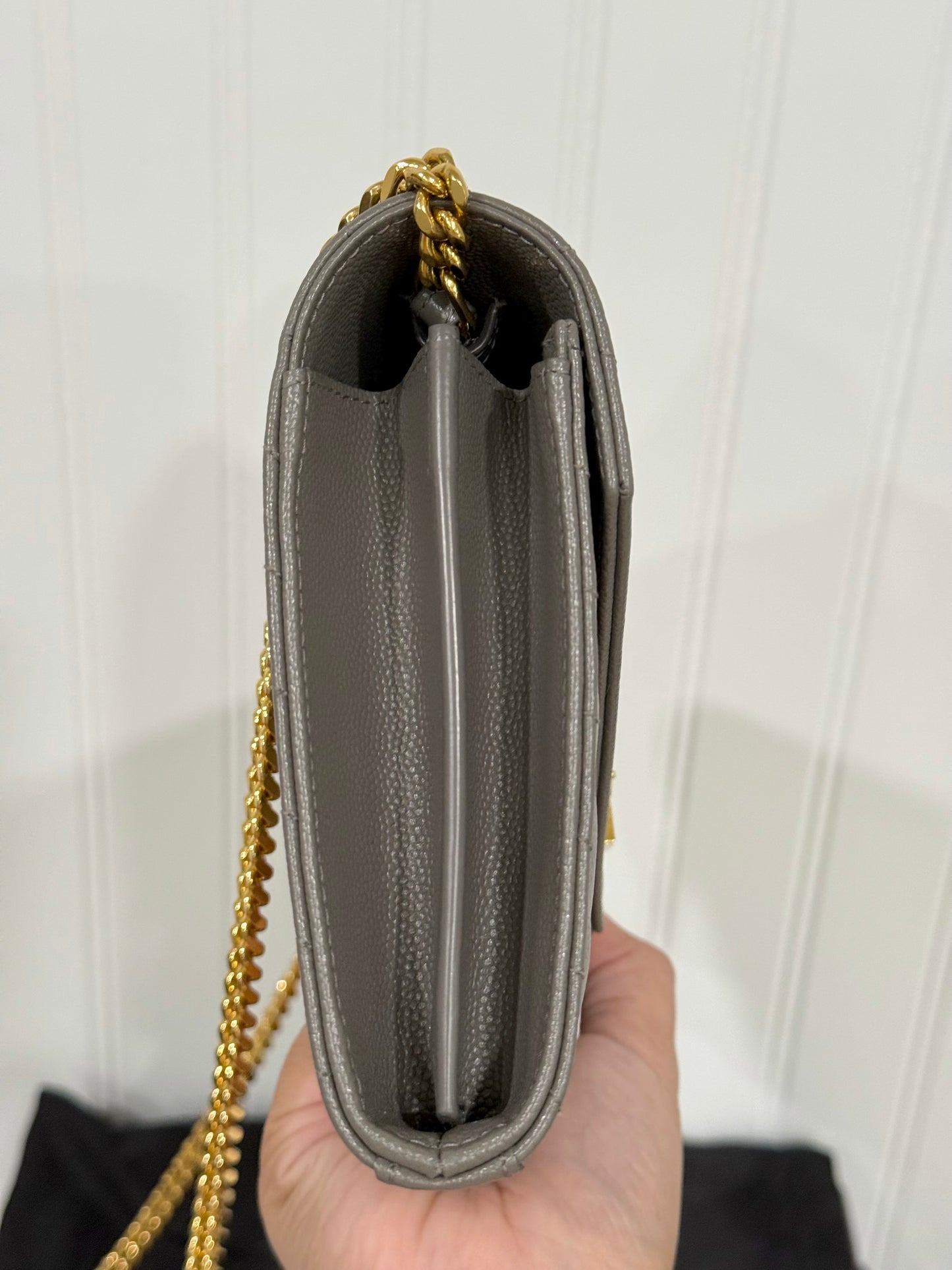YSL Cassandre Wallet on Chain Fog Grained Leather with Gold HW