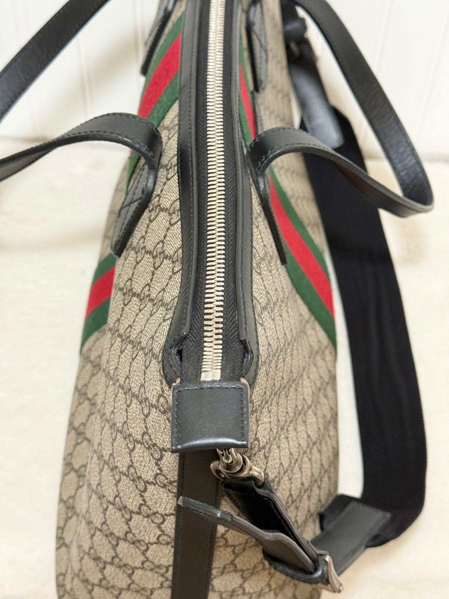 Gucci Zipped Web GG Supreme Canvas Tote Shoulder Bag Black 359261