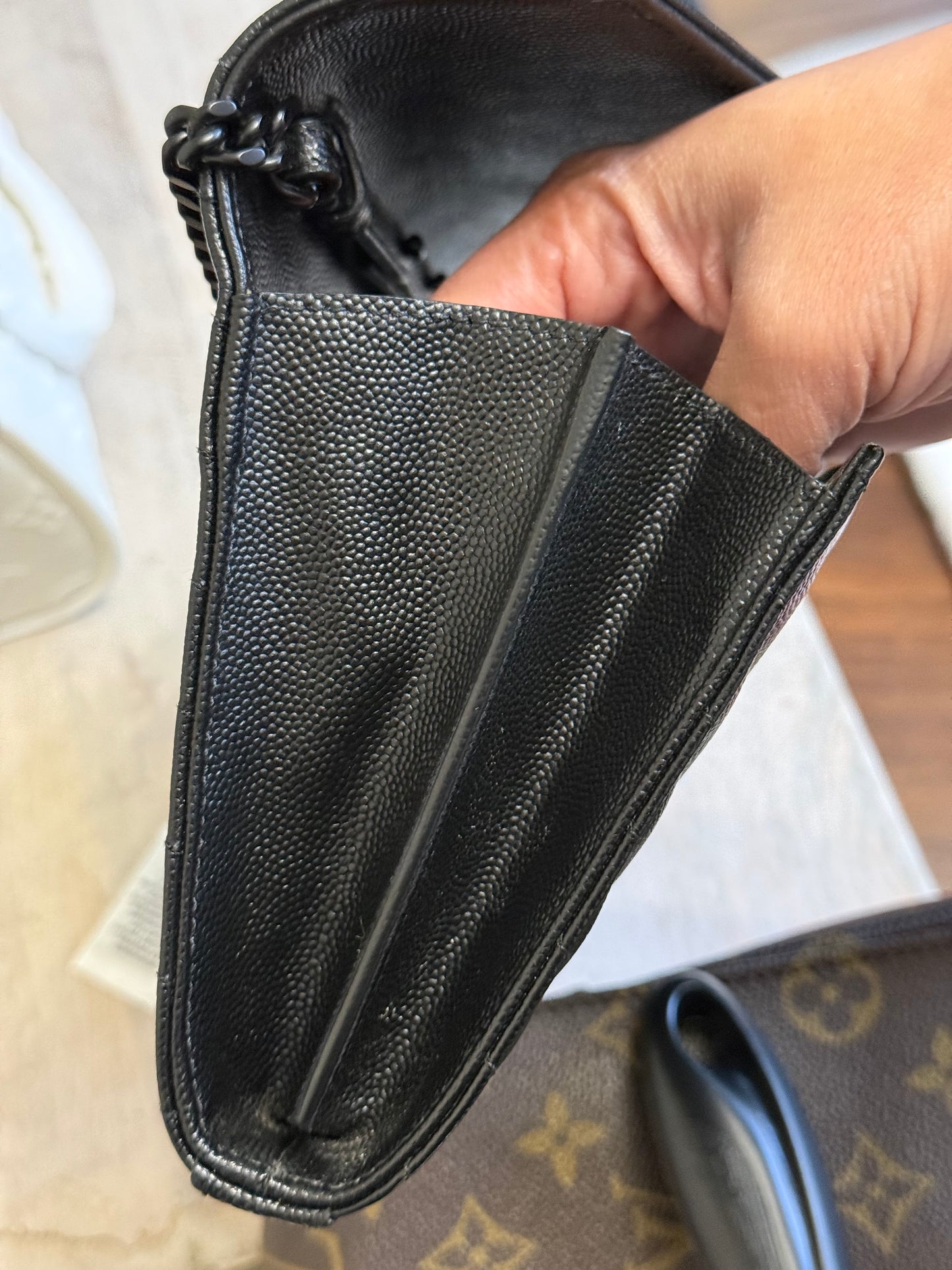 Yves Saint Laurent YSL Classic Cassandre Wallet on Chain in Black Grained de Poudre Leather Black HW