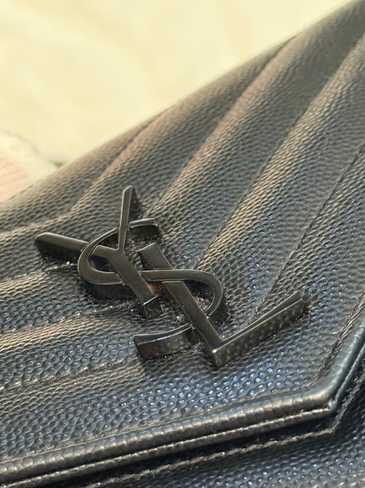 Saint Laurent Cassandre Wallet on Chain Black Grain Poudre Black HW