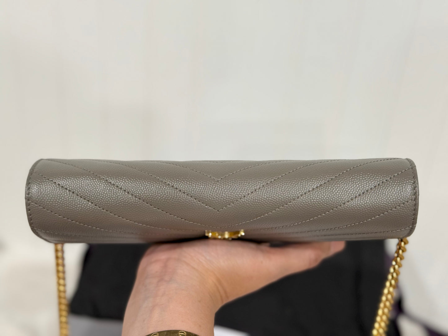 YSL Cassandre Wallet on Chain Fog Grained Leather with Gold HW