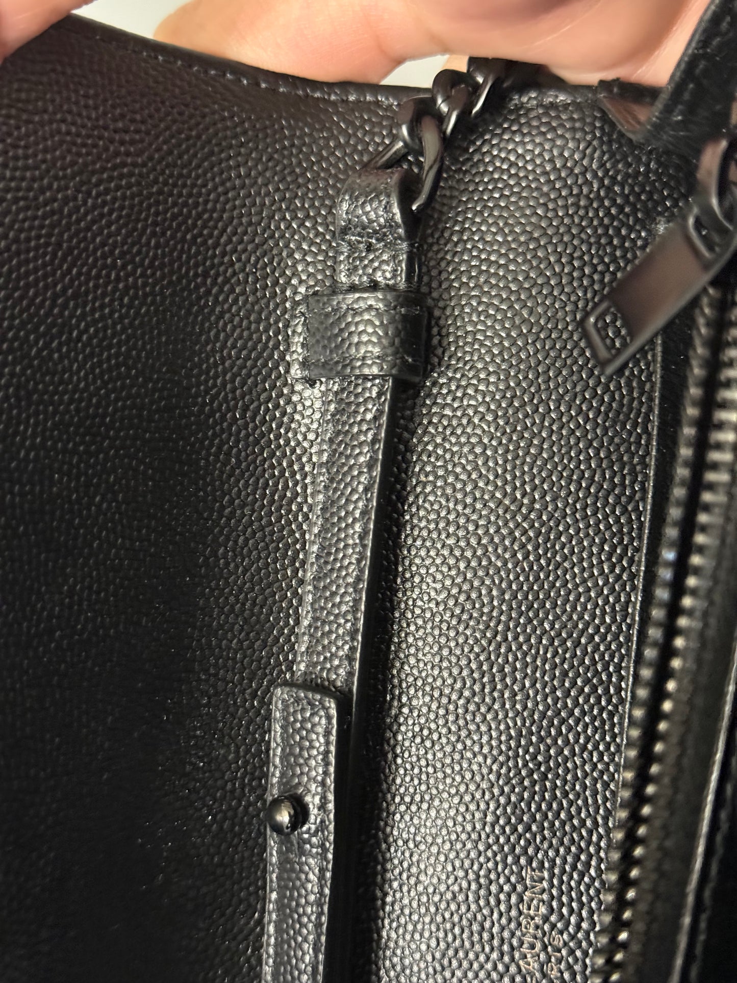 Yves Saint Laurent YSL Classic Cassandre Wallet on Chain in Black Grained de Poudre Leather Black HW