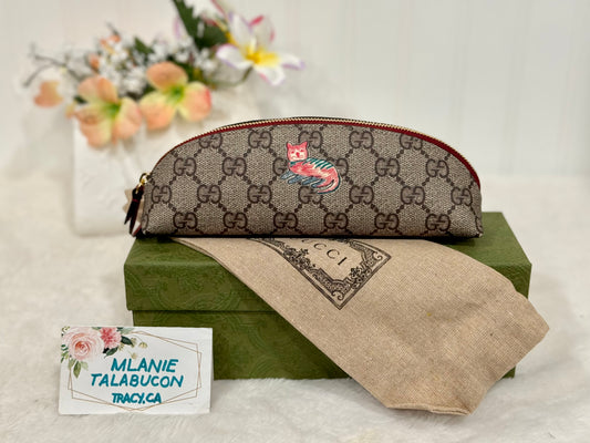 Gucci Beige/Ebony GG Coated Canvas Fabric Cat Pencil Case