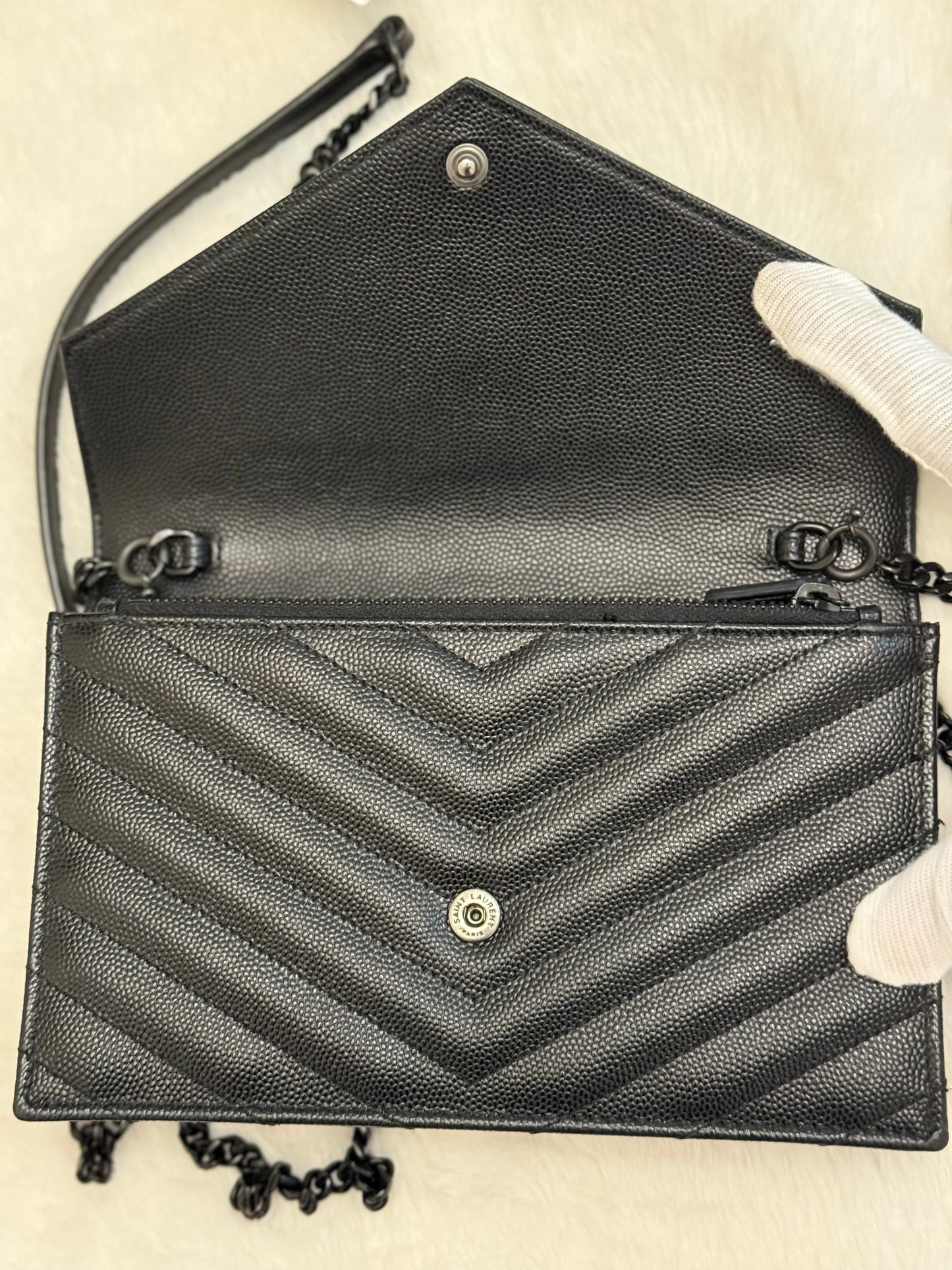 Saint Laurent Cassandre Wallet on Chain Black Grain Poudre Black HW