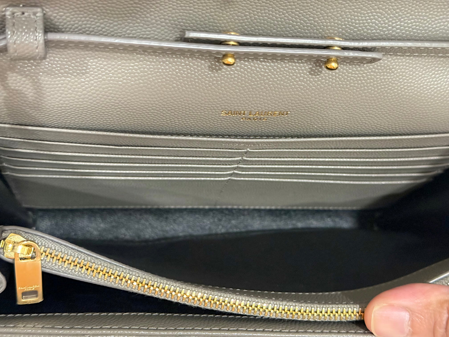 YSL Cassandre Wallet on Chain Fog Grained Leather with Gold HW