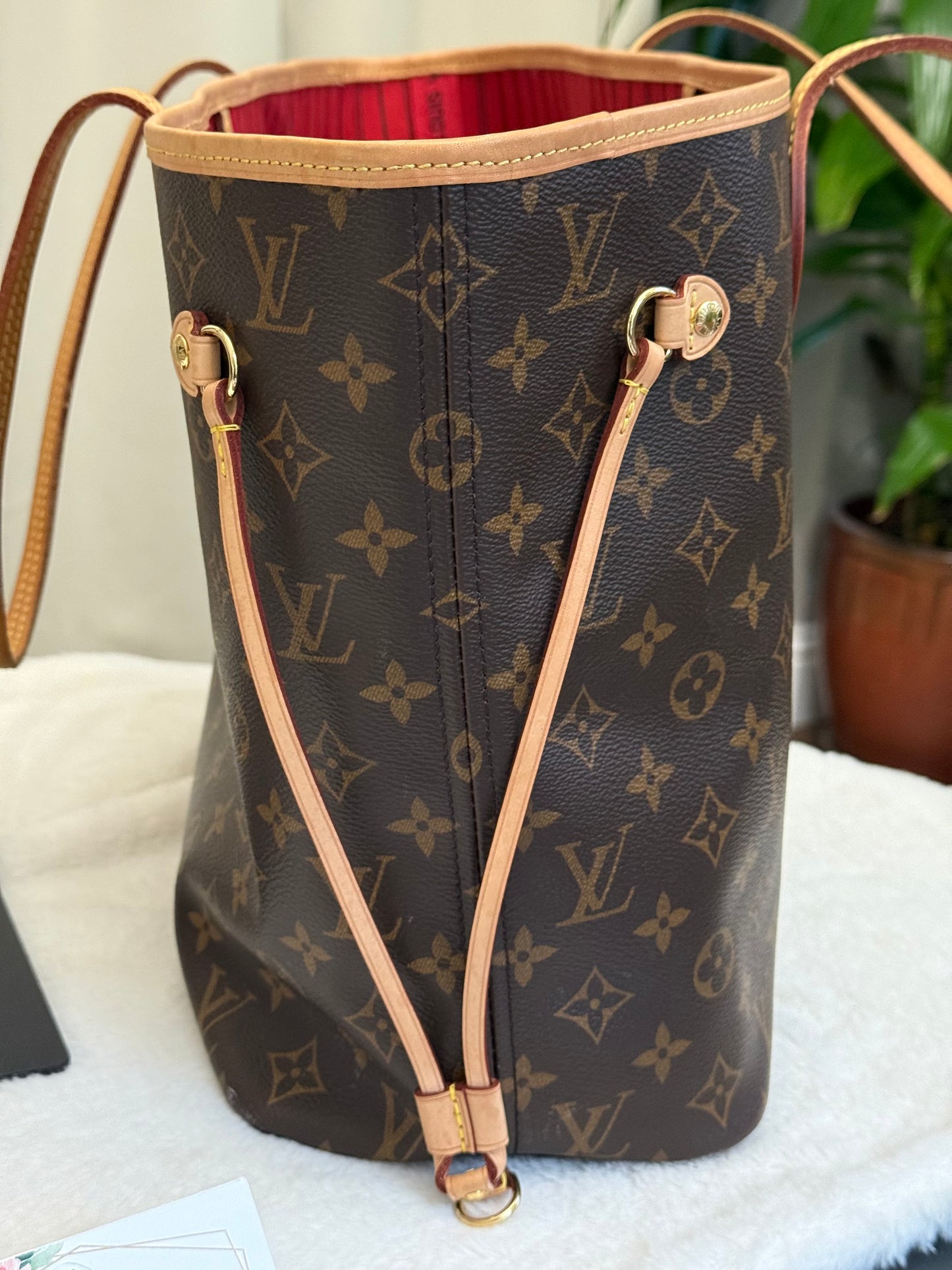 Louis Vuitton Neverfull MM Mono Cherry Bag and Pouch