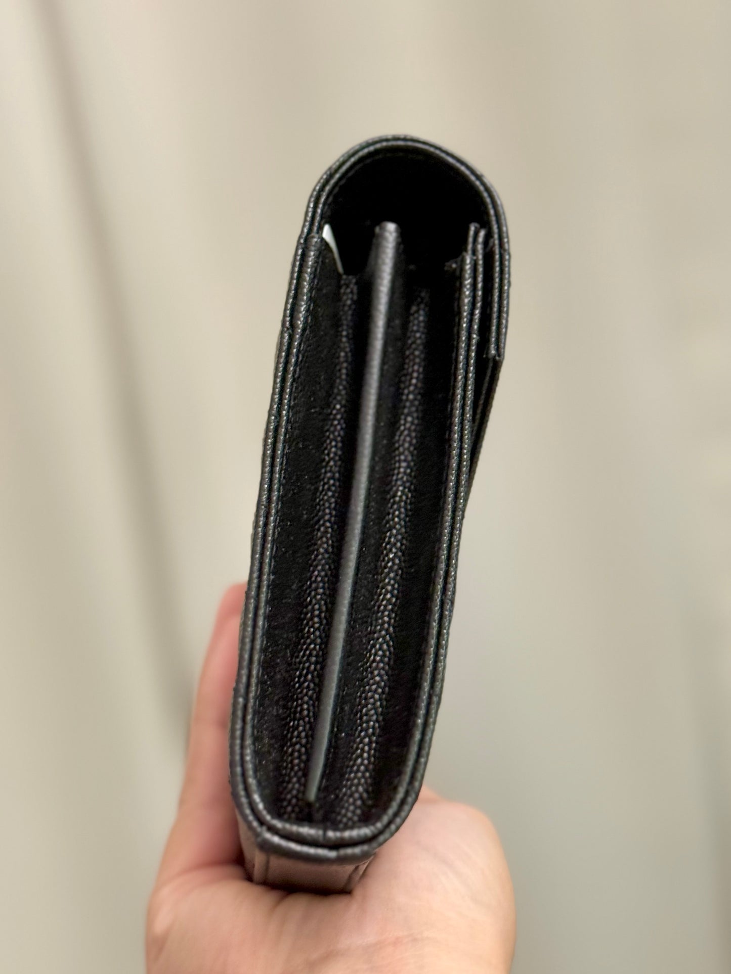 YSL Cassandre Wallet on Chain In Black Grained Leather with Gold HW