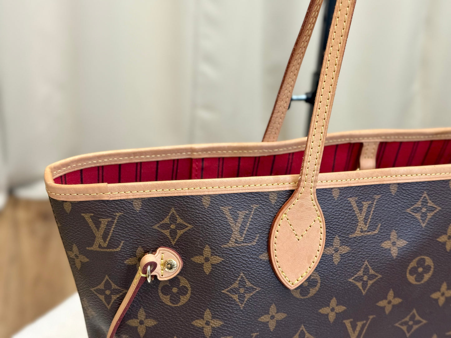 Louis Vuitton Neverfull MM Mono Cherry Bag and Pouch