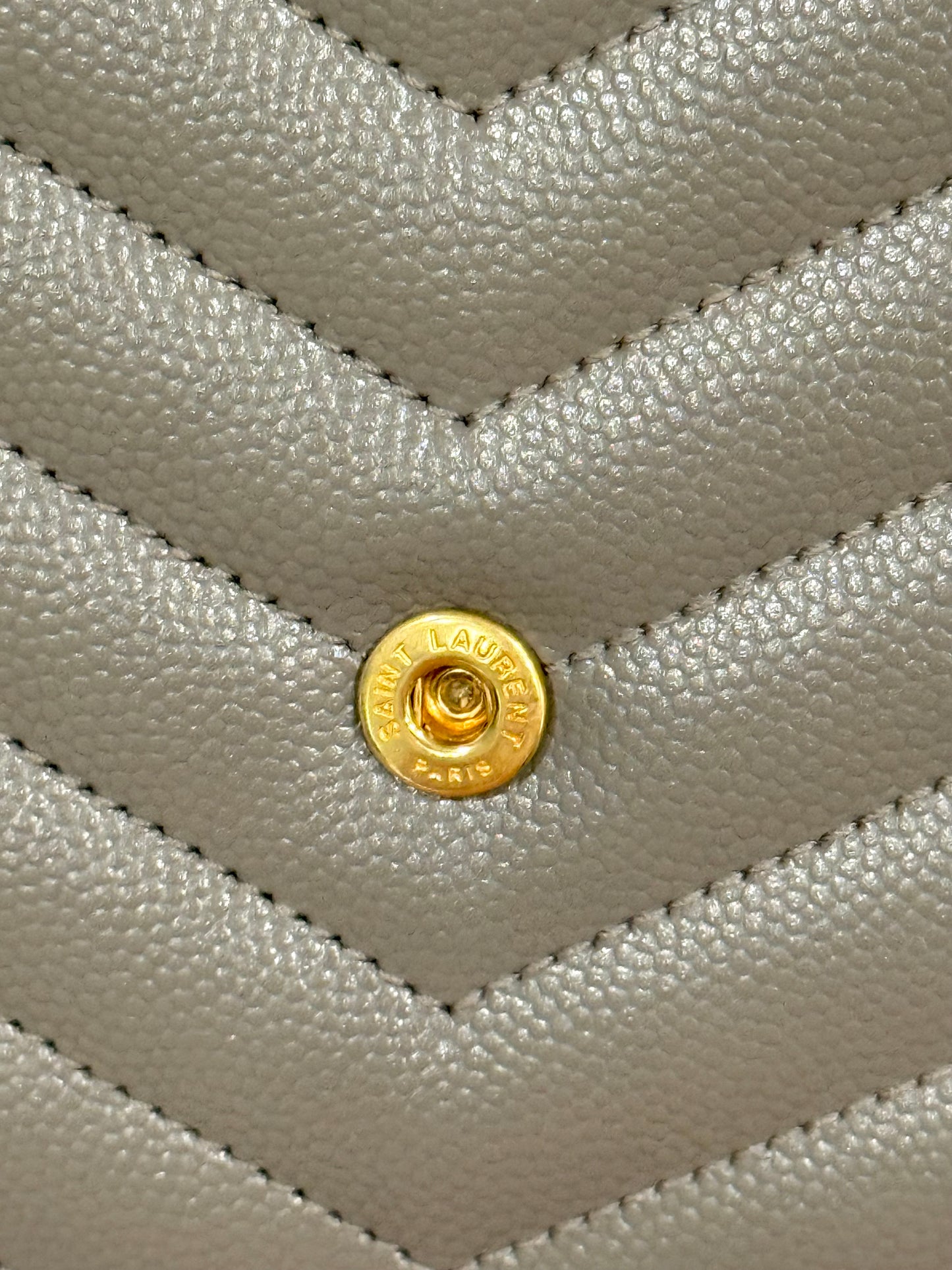 YSL Cassandre Wallet on Chain Fog Grained Leather with Gold HW