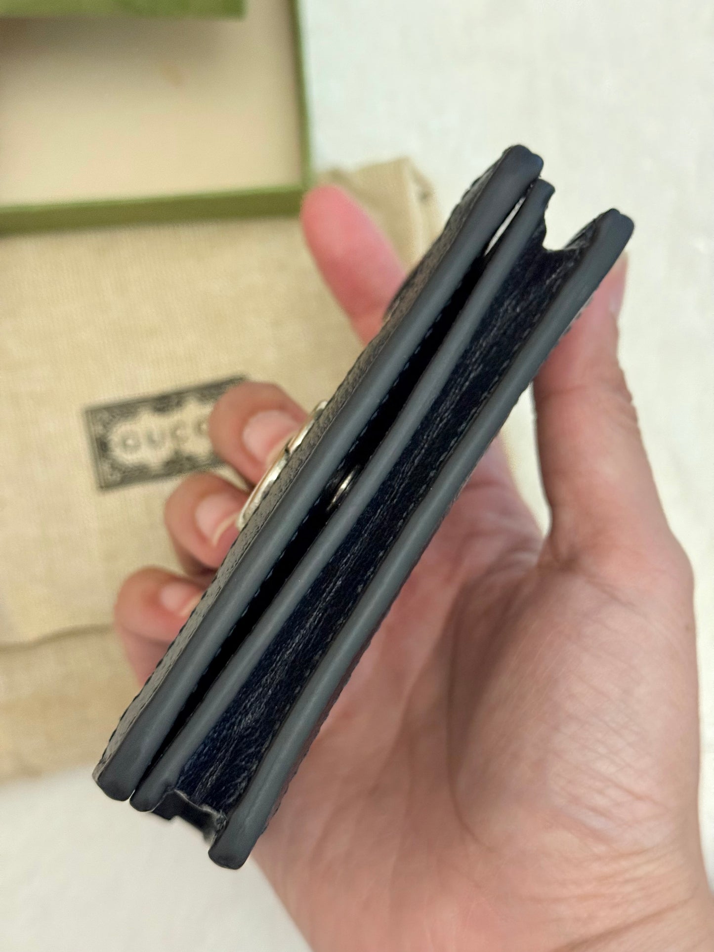 Gucci GG Supreme Monogram Textured Dollar Calfskin Web Ophidia Card Case Beige Blue