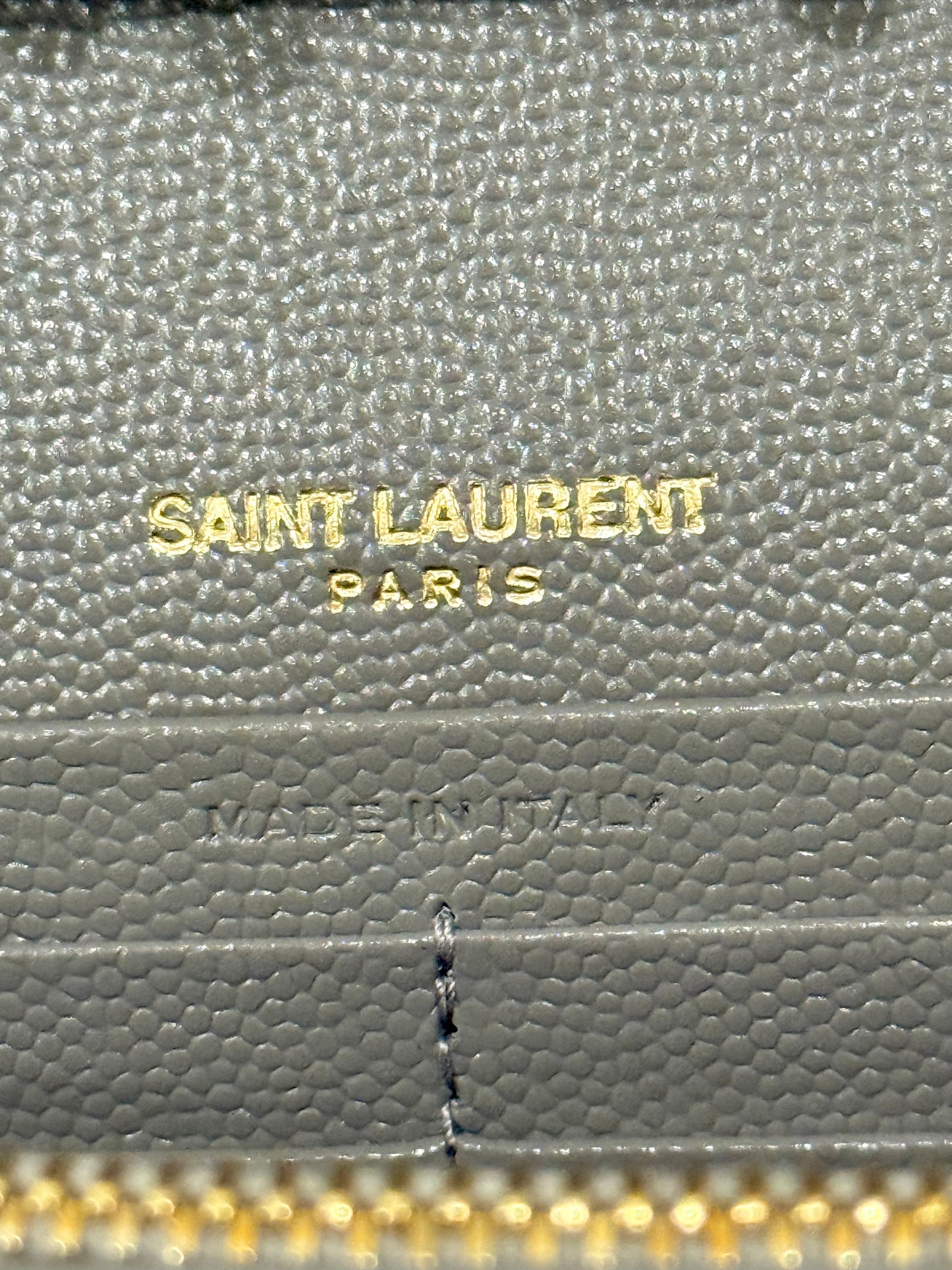 YSL Cassandre Wallet on Chain Fog Grained Leather with Gold HW