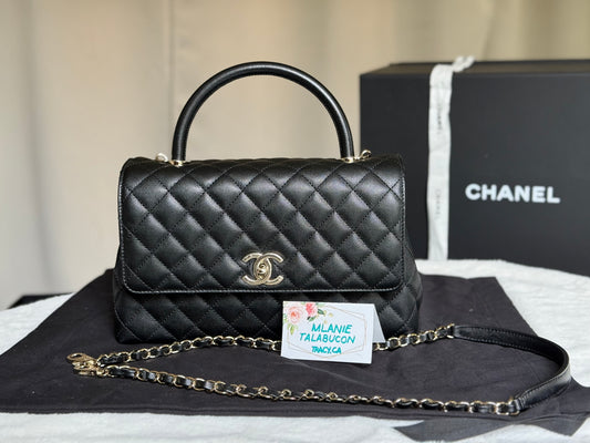 Chanel Coco Handle Black Caviar Champagne GHW