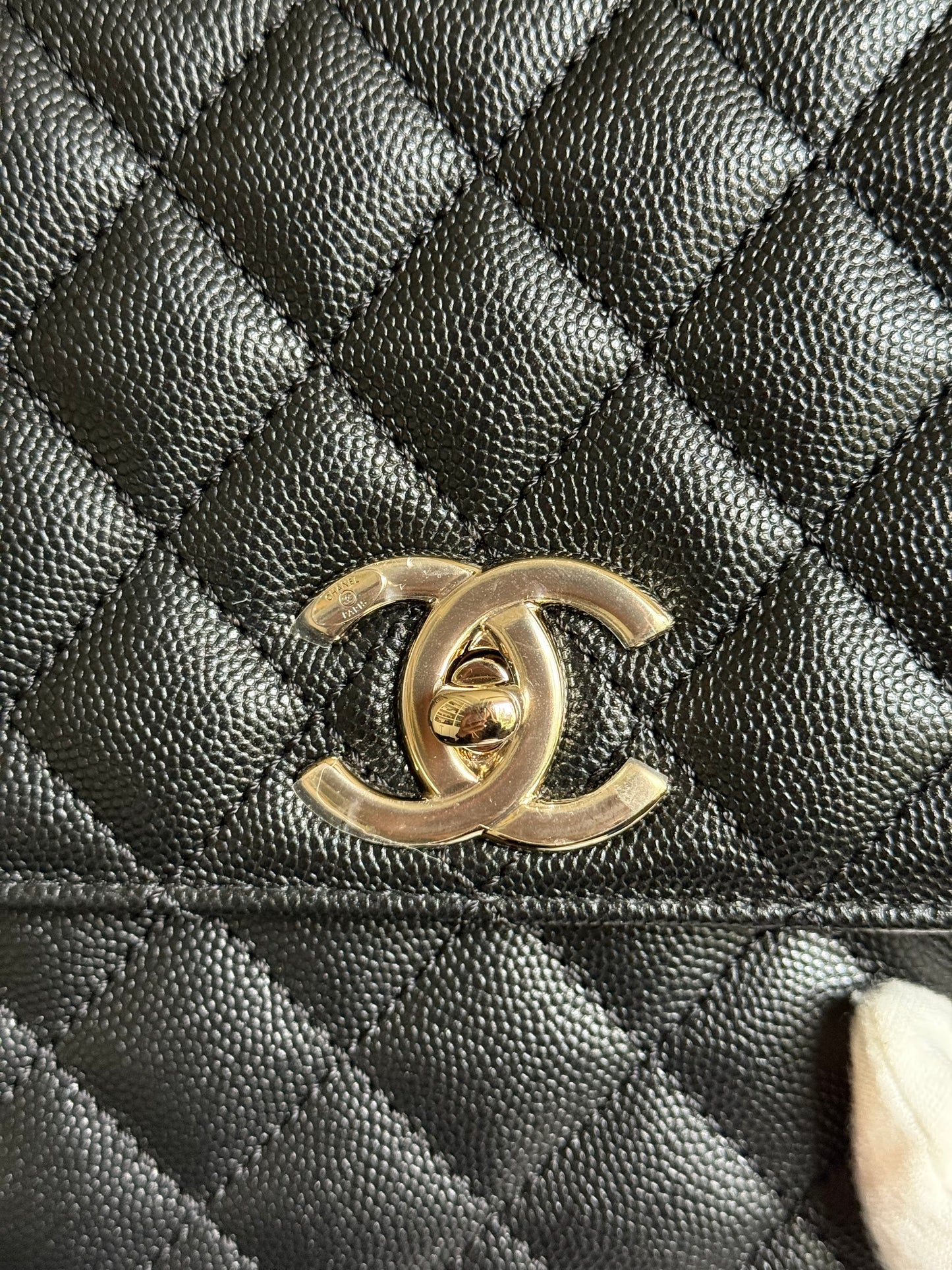 Chanel Coco Handle Black Caviar Champagne GHW