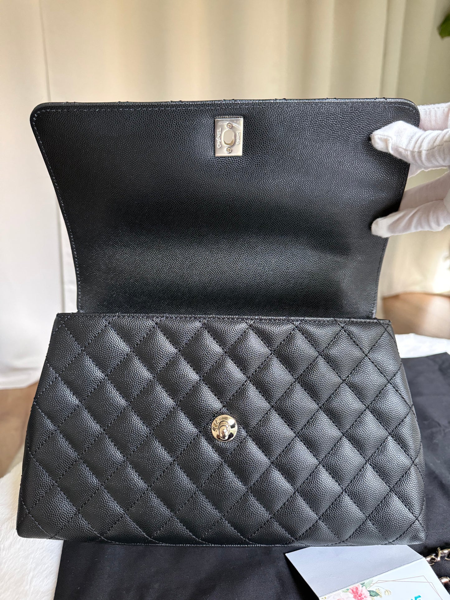 Chanel Coco Handle Black Caviar Champagne GHW