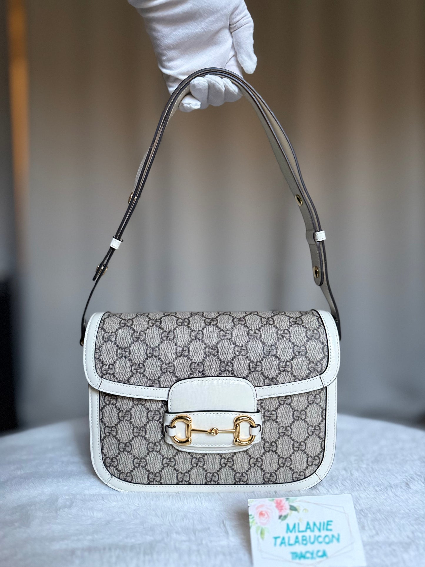 Gucci GG Horsebit 1955 with White Leather Small Shoulder Bag