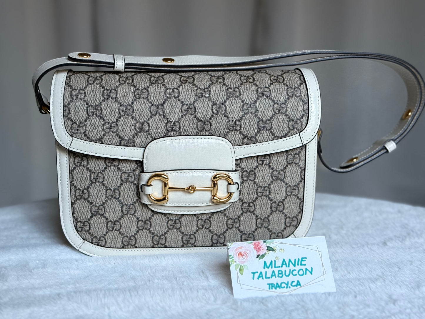 Gucci GG Horsebit 1955 with White Leather Small Shoulder Bag