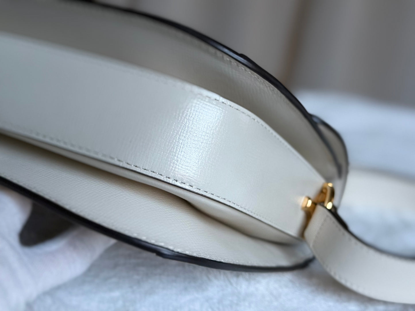 Gucci GG Horsebit 1955 with White Leather Small Shoulder Bag