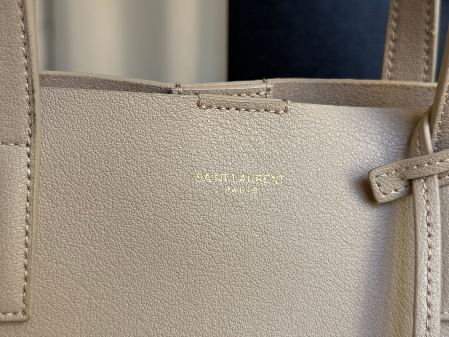 Saint Laurent YSL Toy Shopping Tote Dark Beige Leather