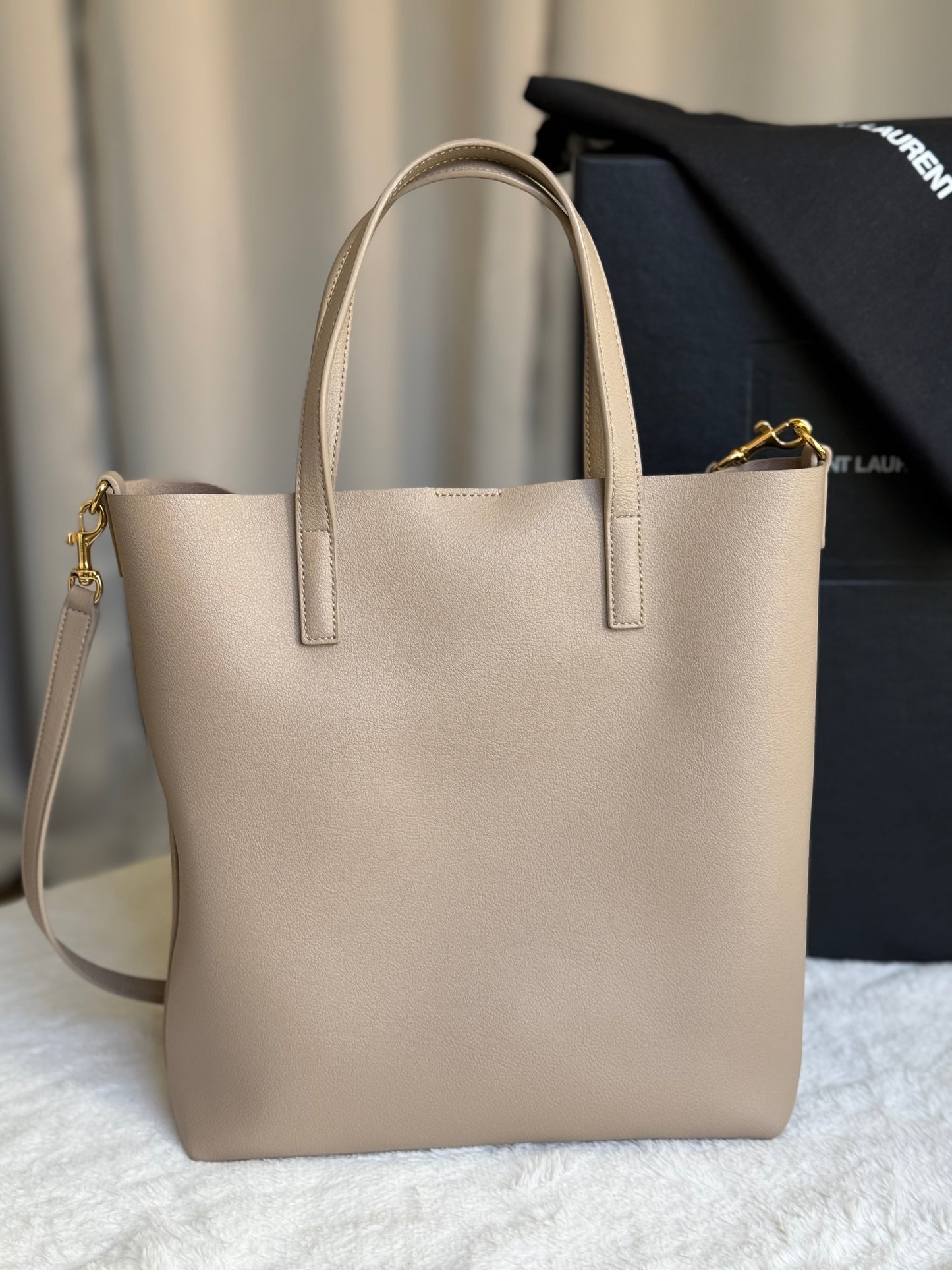 Saint Laurent YSL Toy Shopping Tote Dark Beige Leather