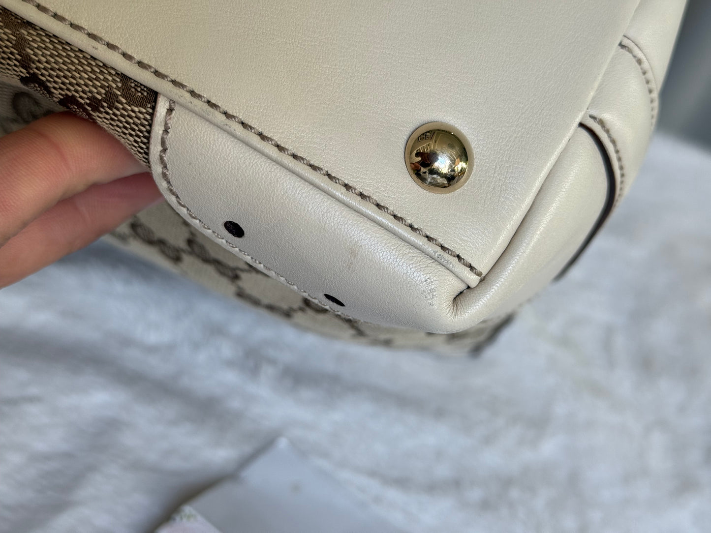 Gucci GG Punch White Leather Beige Tote Bag