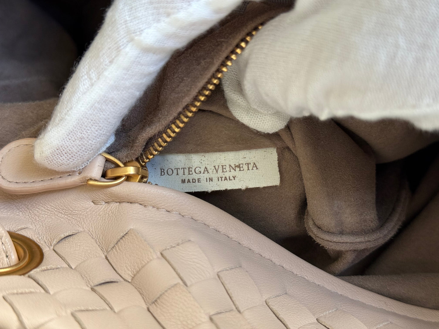 Bottega Veneta Intrecciato Garda Beige Small Handle Tote