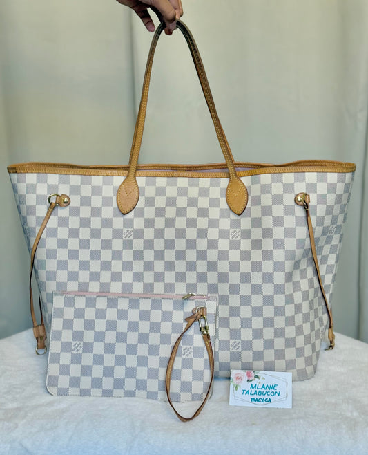 Louis Vuitton Neverfull GM Damier Azur Rose Ballerine Bag and Pouch