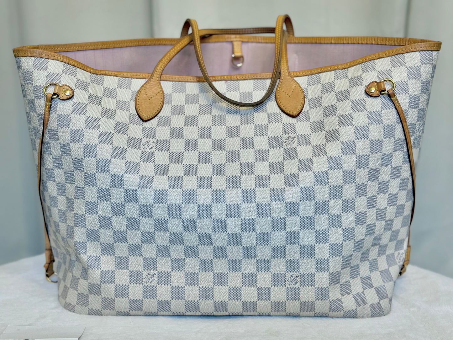 Louis Vuitton Neverfull GM Damier Azur Rose Ballerine Bag and Pouch