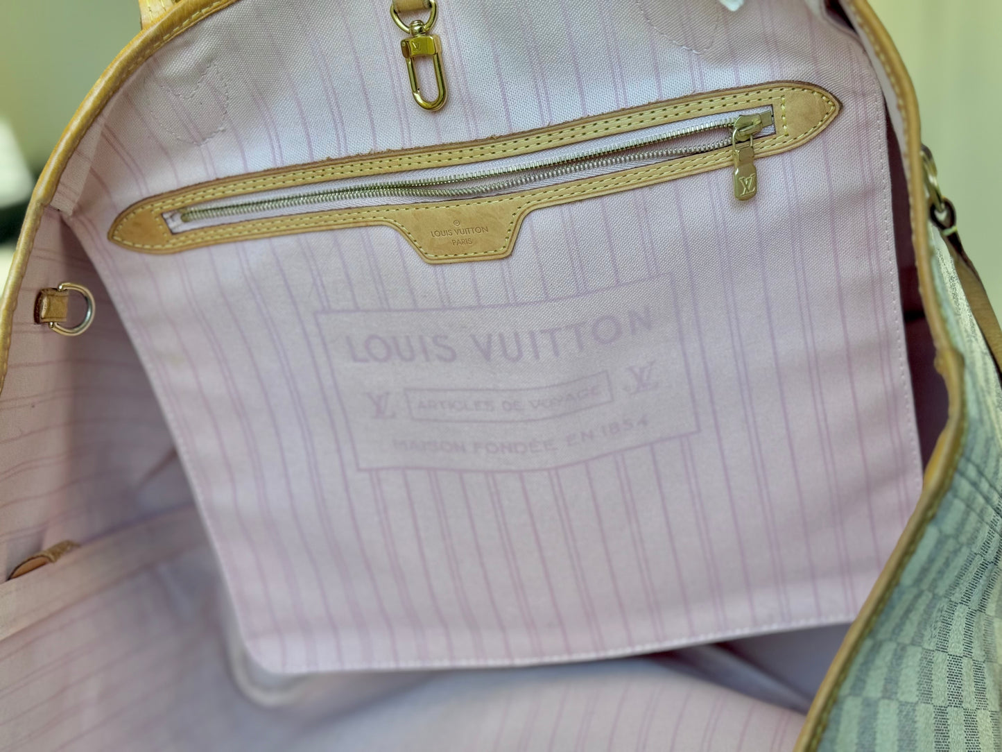 Louis Vuitton Neverfull GM Damier Azur Rose Ballerine Bag and Pouch