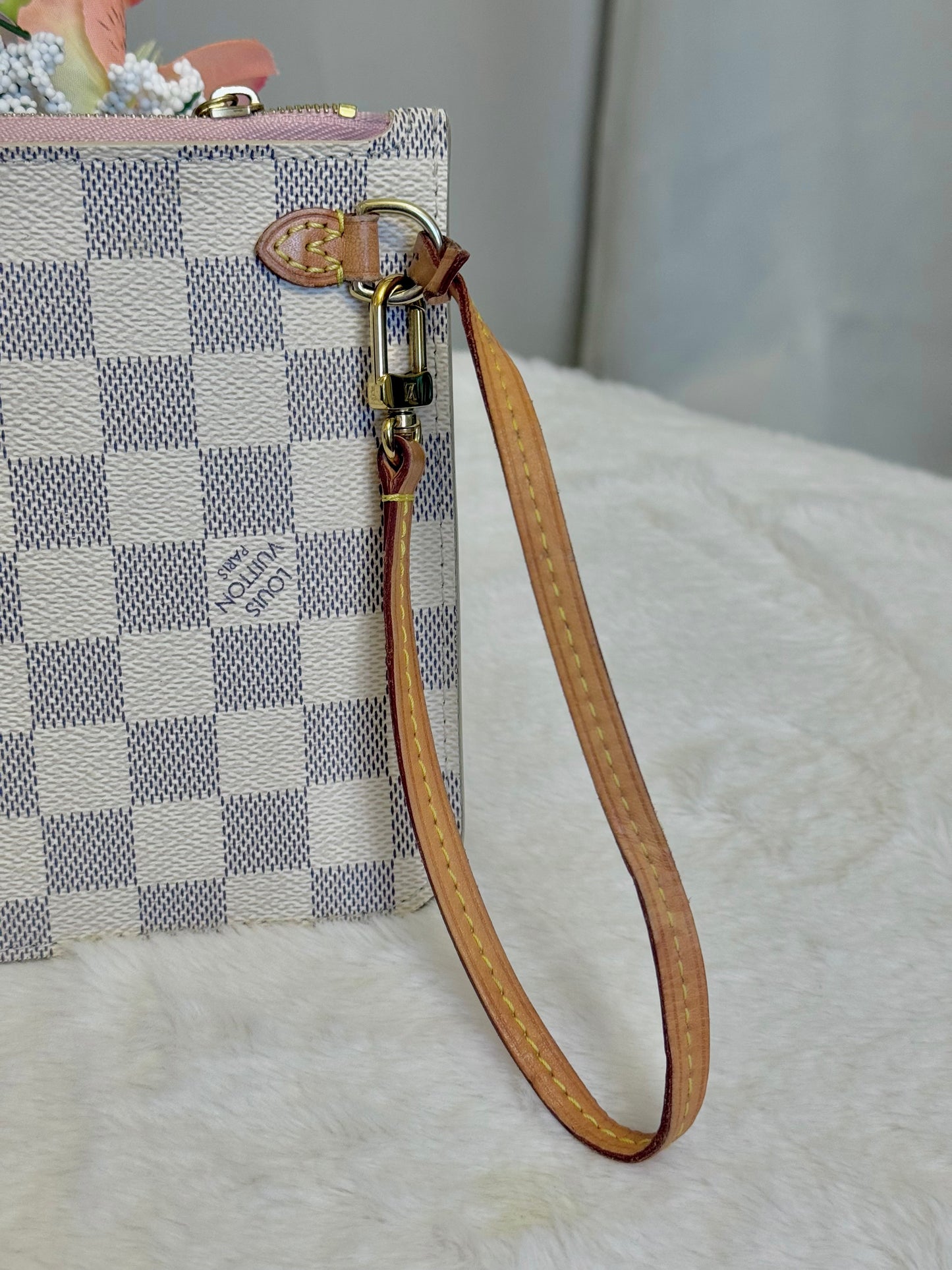 Louis Vuitton Neverfull GM Damier Azur Rose Ballerine Bag and Pouch