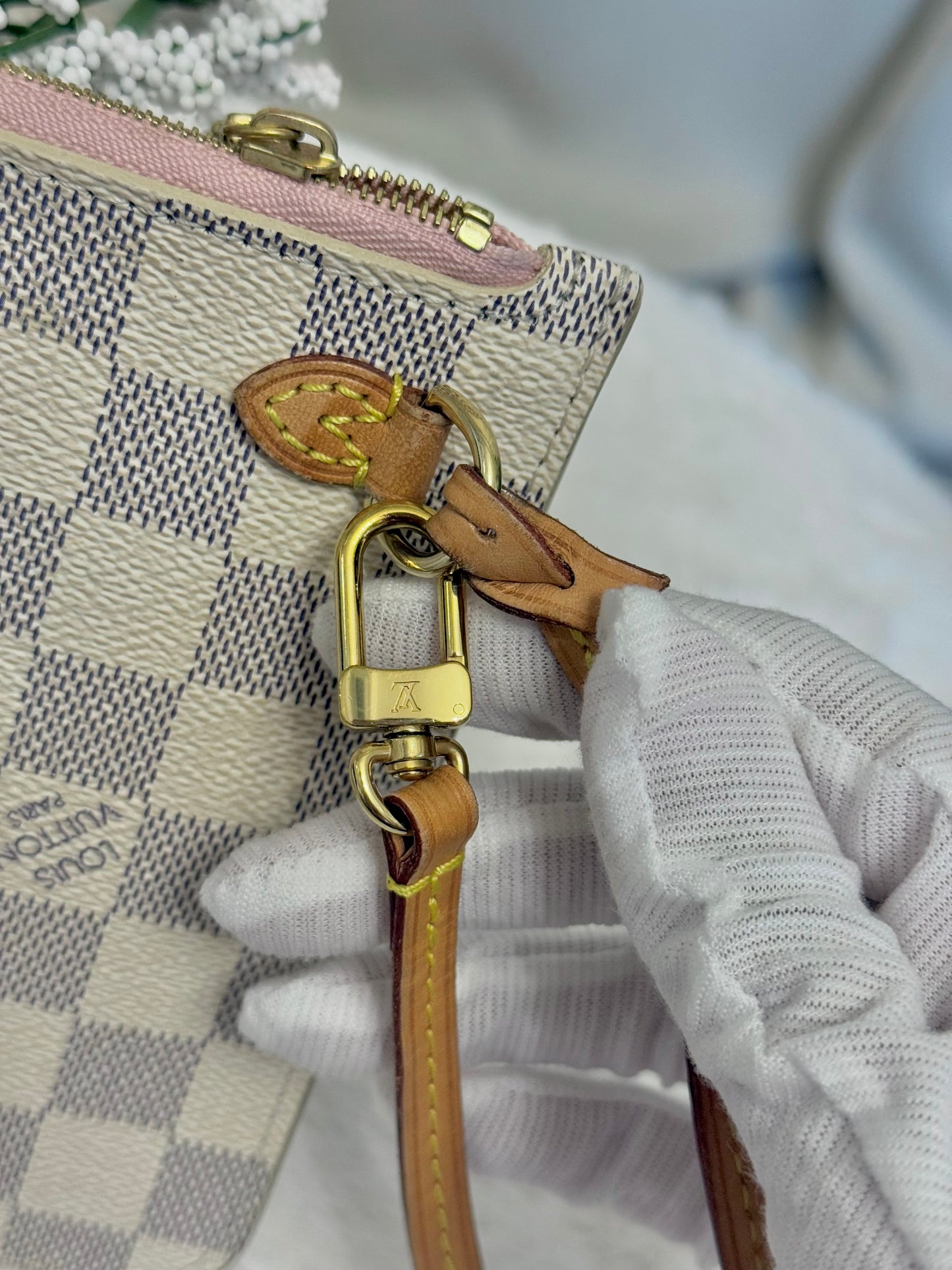 Louis Vuitton Neverfull GM Damier Azur Rose Ballerine Bag and Pouch